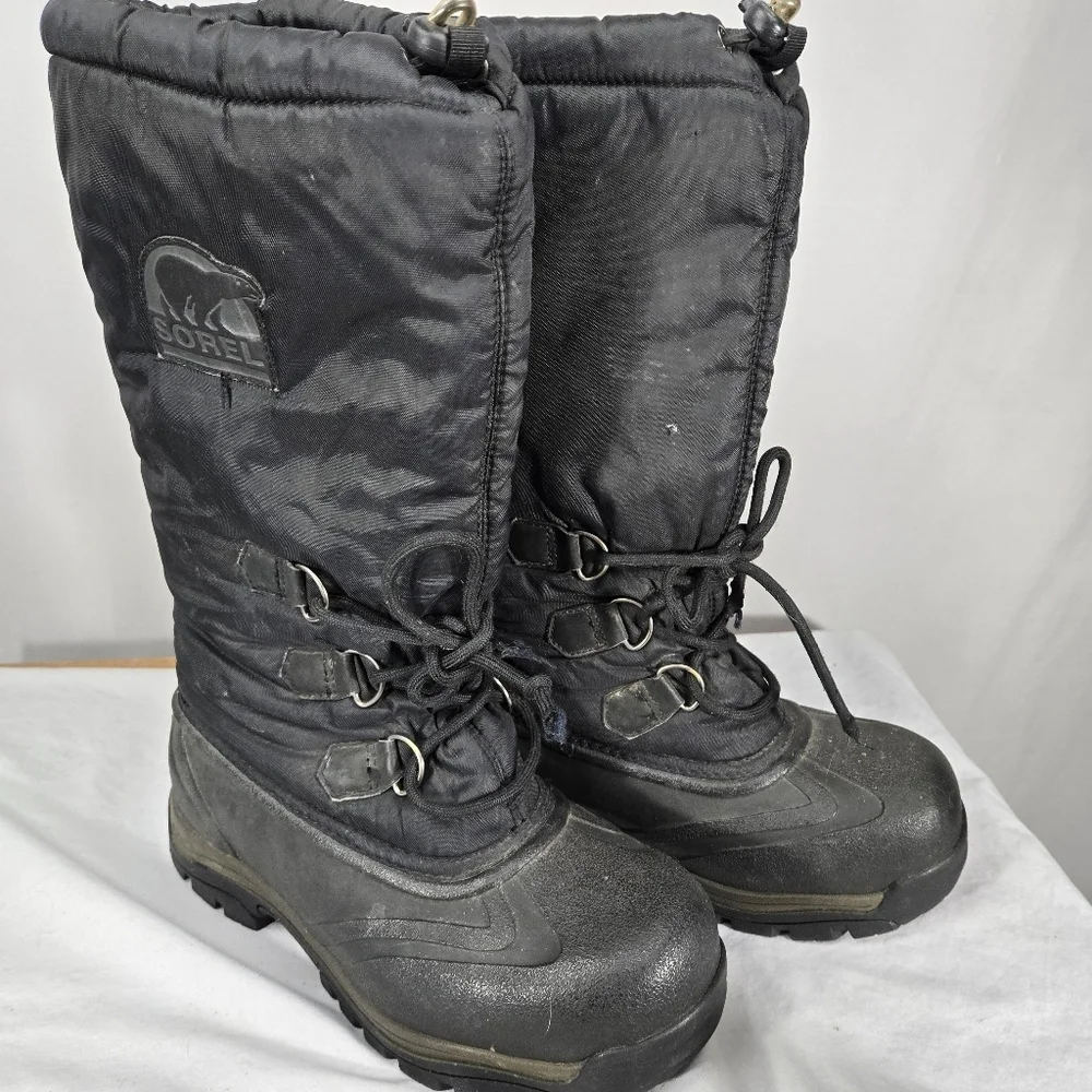 Sorel Boots Womens 8 Snowlion Waterproof Felt Lined Black Tall Snow Mid Calf